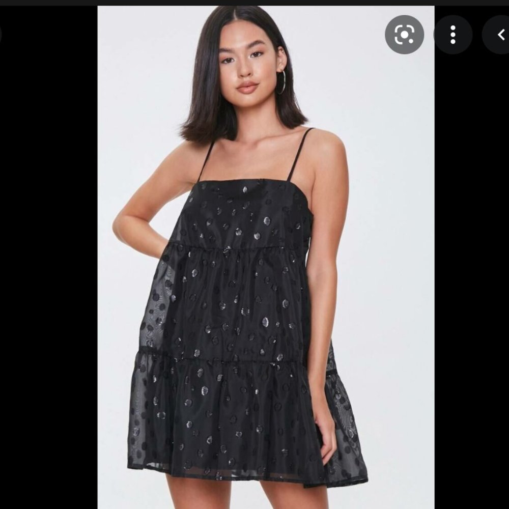 🔥Sales - Forever 21 Black/Black Chiffon Polka Dot Dress - Size L